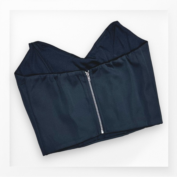 NWT Lulus Milou Black Strapless Crop Top Bustier - Black Satin - Picture 7 of 11